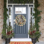 22" Green lamb's Leaves Wreaths for Front Door Winter Wreath with Pine Cones Shells Satin Bow Bells,Artificial Wreath for Indoor Outdoor Farmhouse Home Porch Wall Window Festival Wedding Decor - Image 5