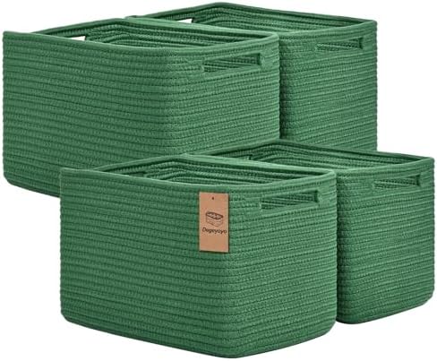 Storage Baskets for Organizing, 4 Pack Baskets for Shelves, Decorative Storage Bins for Shelves, Cotton Rope Storage Basket with Handles, Woven Basket for Storage, 13''Lx8.7''Wx7.9''H, Green by Degeyoyo