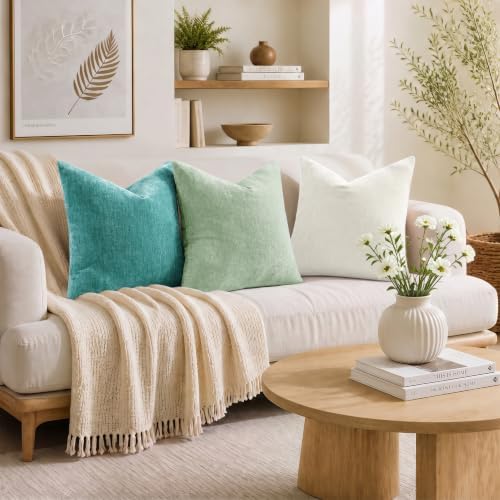 decorUhome Soft Chenille Turquoise Throw Pillow Covers 22X22 Set of 2 - Image 3