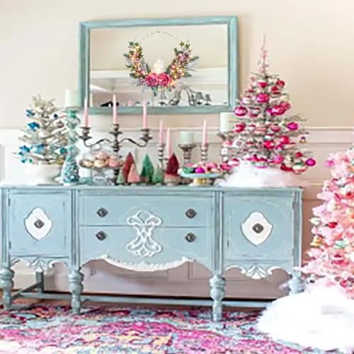 Christmas Wreath Decor -18inch Pink Wreaths for Front Door with Ball Ornament Pine Needles Berries,prelit Pink Door Wreath 40 LED Lights,Wall Fireplace Mantle and Porch Decoration - Image 3