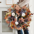 WANNA-CUL 24 Inch Fall Wreath for Front Door with White Pumpkins,Grains, Maple Leaves-Fall Decoration for Home-Large Fall Decor Door Wreath for Autumn,Harvest or Halloween - Image 3