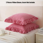 Silnuo Red/White Gingham Ruffle Throw Pillow Covers Set of 2-24" x 24" - Image 3