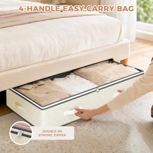 Budding Joy 4 Pack Under Bed Storage Containers with Clear Lids, Beige - Image 5