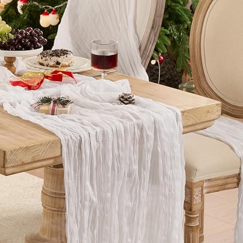 12 Pack White Cheesecloth Table Runner Boho Gauze Wedding Decor by Playieer
