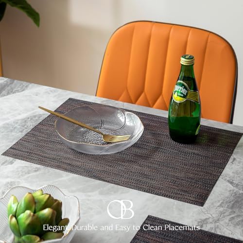 Placemats Set of 12 - Easy Clean Woven Vinyl Placemats for Dining Table, Indoor/Outdoor Place Mats, Washable PVC Table Mats（Black/Brown） - Image 2