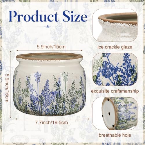 7.7" Large Ceramic Plant Pot Beige Purple Rustic Lavender Crackle Glaze Rustic Flowers Pot Decorative Planter with Drainage for Indoor Outdoor Plants Home Kitchen Office Decor Gift - Image 2