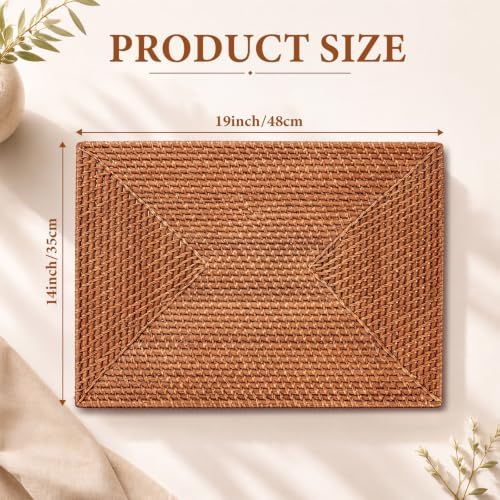 4 Pack Rectangular Rattan Placemats, Natural Woven 19 X 14 Inch - Image 3