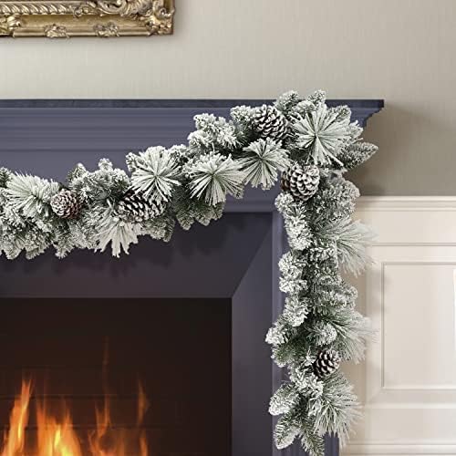 9 ft x 10 in Flocked Berkshire Spruce Garland, 170 Tips, Pine Cones - Image 2