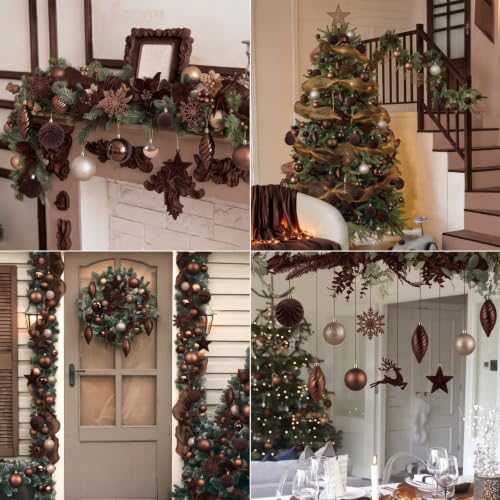 Hollowfly Brown 56 Pcs Velvet Christmas Balls Ornaments Set - Image 5