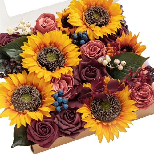 Ling's moment Artificial Wedding Flowers Grand Combo, Sunflower & Marsala by LingsMoment