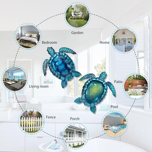 LIFFY Metal Turtle Wall Art Decor Ocean Wall Hanging Coastal Wall Sculptures Beach Theme Wall Decoration for Indoor Outdoor Bathroom Beach Garden Pool (10", 2 pcs) - Image 2