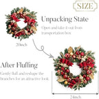 Valery Madelyn 24" Pre-Lit Large Christmas Wreath for Front Door Red Gold - Image 6