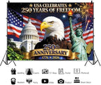 20x10ft 4Th of July Backdrop American US Flag Independence Day Decorations Background National Veterans Day Retirement Party Memorial Day Birthday Party Cake Table Banner Photo Booth - Image 3