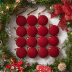 Brightown 15 Pcs Red Velvet Christmas Valentines Balls, 3.15 Inch Velvet Ornaments for Christmas Tree, Christma Tree Flocked Ornaments Balls for Family Holiday Wedding Party Xmas Hanging Decoration by Brightown