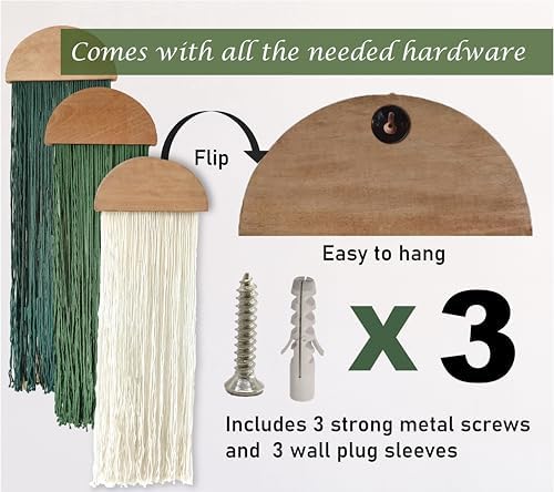 Induslyfe Macrame Wall Hanging 3 pcs Tapestry Woven Boho Home Chic Wall decor Bohemian Geometric Art Decor Bedroom Nursery Apartment Dorm Decoration Minimalistic Sage Green gift Birthday Xmas - Image 4