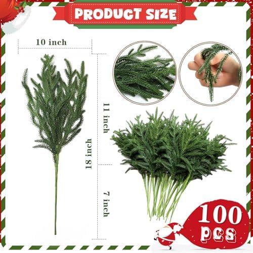 100 Pcs Realistic Christmas Pine Branches Natural Droopy Soft Bendable - Image 2