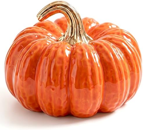 7.9 Inch Large Artificial Orange Pumpkins Ceramic Halloween Decor by Quancru
