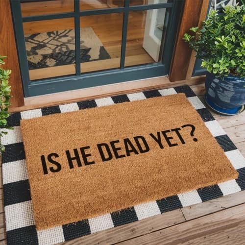 Funny The Entrance Way Outside Personalized Rug with Heavy-Duty Non Slip Outdoor Coconut Coir Doormat Pets Lover Gift 23.6 x 15.7 inch (is He Dead Yet Anti) - Image 3