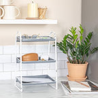 Creative Co-Op Heavily Distressed 3-Tier Metal Tray with White Frame & Rim, Grey - Image 2