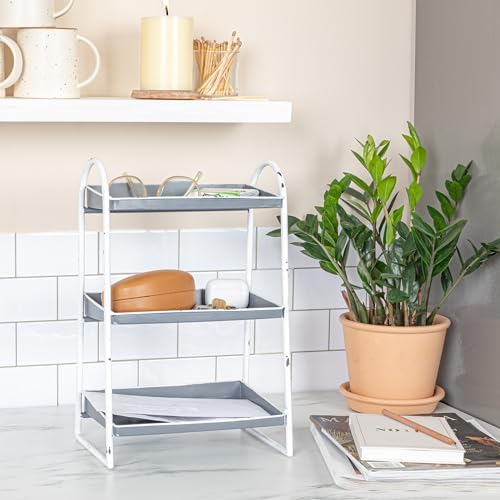 Creative Co-Op Heavily Distressed 3-Tier Metal Tray with White Frame & Rim, Grey - Image 2