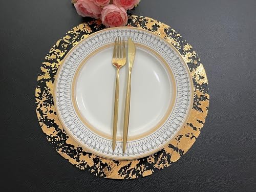 Black and Gold Placemats Set of 100 Disposable Gold Doilies Charger Round Metallic Glitter Foil Pressed Dining Table Decoration Centerpieces for Party Wedding Birthday - Image 2