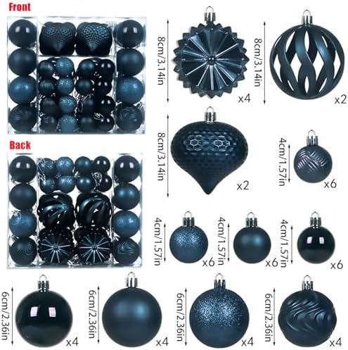 Christmas Tree Balls Ornaments Set, 48 Pcs Shatterproof Plastic Decorative Baubles Shiny Hanging Ball Ornaments for Xmas Tree Holiday Party Wedding Decoration, Dark Blue - Image 2