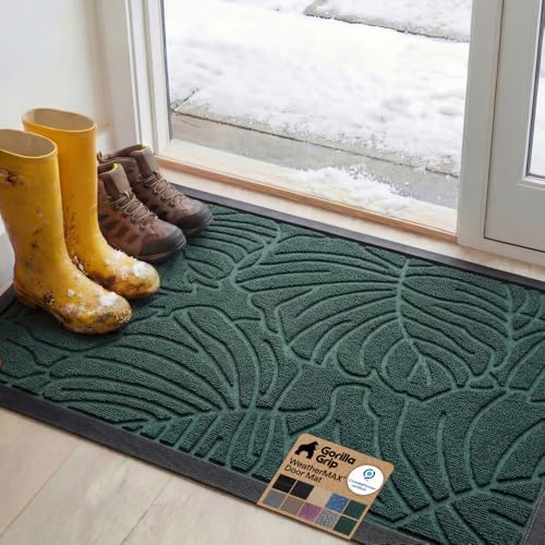 GORILLA GRIP WeatherMAX Door Mat, Indoor Outdoor Use, 47x35, Green Palm by GorillaGrip