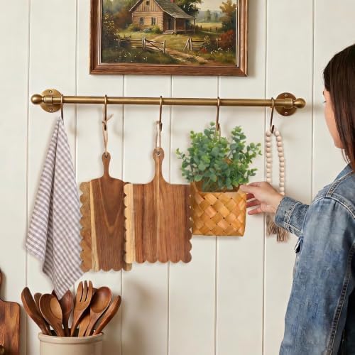6 Pcs Cottage Core Kitchen Decor includes 2 Mini Scalloped Cutting Boards, Buffalo Kitchen Towel, Hanging Basket, Artificial Eucalyptus Stems and Wood Bead Garland for Kitchen Wall Hook Rack Decor - Image 6