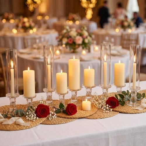 Teenyyou 12 Set Glass Hurricane Pillar Candle Holders Candlestick 12.6" - Image 7