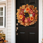 26" Artificial Fall Wreath, Silk Flowers Maple Leaf for Front Door (Orange) - Image 3