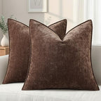 decorUhome Chenille Dark Brown Velvet Throw Pillow Covers 26x26 Set of 2 by decorUhome
