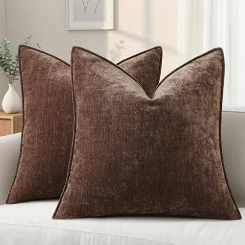 decorUhome Chenille Dark Brown Velvet Throw Pillow Covers 26x26 Set of 2 by decorUhome