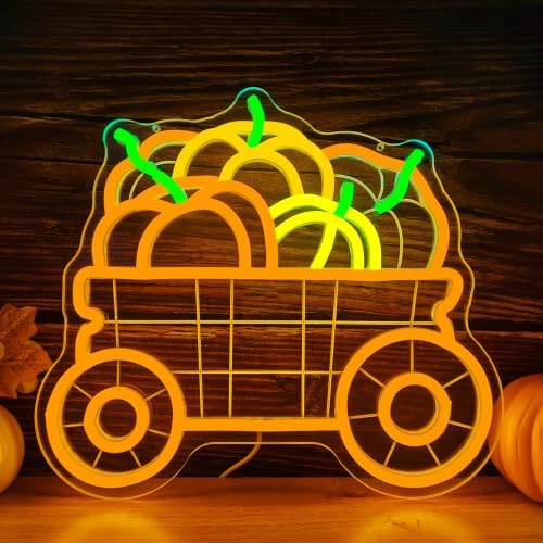 Thanksgiving Harvest Pumpkin Wagon Neon Sign for wall decor Fall LED Light by Geeinar