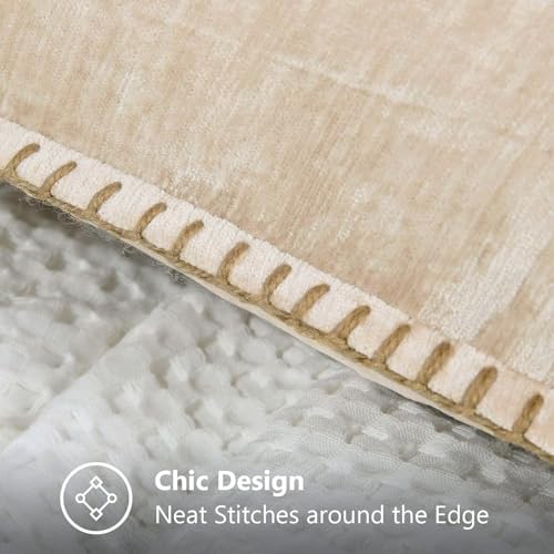decorUhome Soft Chenille Throw Pillow Covers 26x26 Set of 2 Beige - Image 3