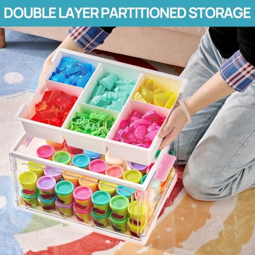 Vtopmart 24 QT Clear Craft Organizer with Removable Tray & Dividers,Pink,1 Pack - Image 6