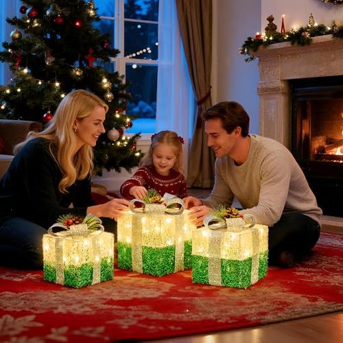 Set of 3 St Patricks Day Decorations Lighted Gift Boxes，Outdoor St Patrick's Day Decor,Plug-in 65 LED Light Up Present Boxes for Outdoor Home Yard Lawn Holiday Wedding Birthday Party Decor - Image 3