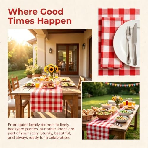 ShinyBeauty 4 Packs Checkered Table Runners 72 Inches Long Red and White Table Runner Christmas Plaid Linen for Farmhouse Dinning Tables Cotton Gingham Fabric Table Decor(14"X72") - Image 4