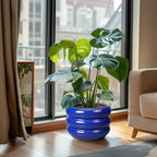 SQOWL Ceramic Plant Pot - 10 Inch Planter for Outdoor Plants Indoor Plant Pot with Drainage Hole Large Planter Decorative Modern Flower Pot for Home Office Decor Blue - Image 2
