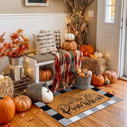 Moucuny 2 Pcs Fall Front Door Mat, Coir Welcome Doormat Outdoor, Non Slip - Image 3