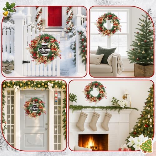 Christmas Wreaths for Front Door Decor Flower, 22" Winter - Image 5