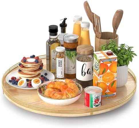 AMH 21-Inch Extra Large Lazy Susan with Oak Base and Black Iron Rail by AMH
