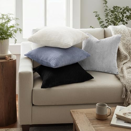 Mecatny Corduroy Decorative Throw Pillow Covers 26x26 Set of 2 Grey - Image 2