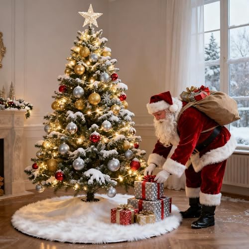 Christmas Tree Skirt 60 Inch White - Fluffy Faux Fur Christmas Tree Mat & Decoration for Indoor Outdoor Use - Image 7