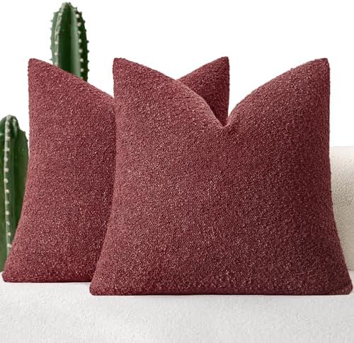 MIULEE 18x18 Decorative Boucle Couch Pillow Covers Burgundy by MIULEE