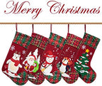 LUBOT 5 Pack Christmas Stockings(21inch) Embroidered Linen Applique Burlap Fireplace Hanging Christmas Stocking Ornament for Family Decorations Holiday Xmas Gift - Image 2