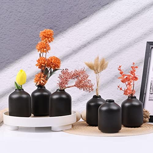 6 Pack Boho Vases, Modern Black Ceramic Bud Vases for Home Decor, Dry Flowers Centerpieces in Bulk, Mini Flower Vases for Wedding Decor - Image 7