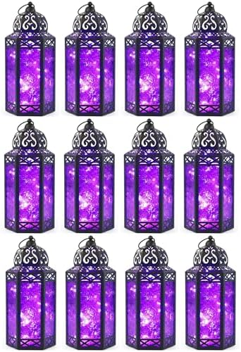 Vela Lanterns Decorative Indoor Lantern with LED Lights, Purple, L, 12-Pack by VelaCandleLanterns