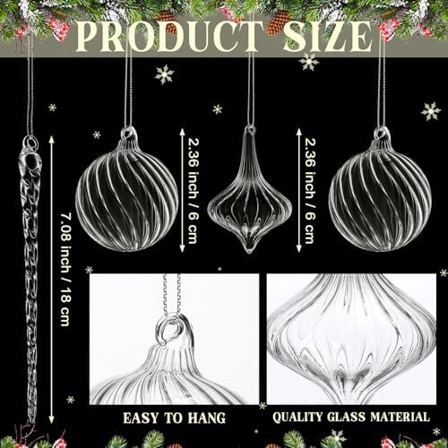 Seematn 18 Pcs Clear Christmas Glass Ornaments Ball Icicle Drop Ornaments - Image 2