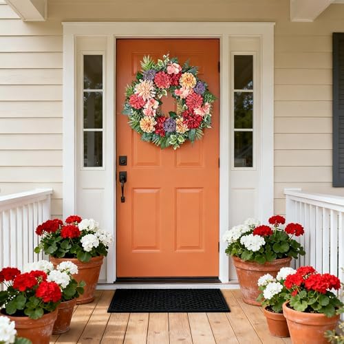 24-Inch Spring Wreath for Front Door with Hydrangeas Dahlias Daisy Silk Flowers and Berry Greenery for All Seasons Indoor Outdoor Wedding Farmhouse Porch Wall Living Room Home Wedding Decor - Image 6