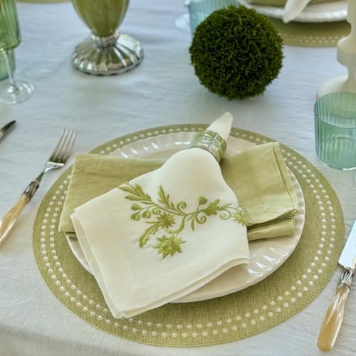 Bodrum Pearls Round Embroidered Placemats Set of 4 – 15" Elegant Table Mats for Dining, Weddings & Special Occasions, Decorative, Wipe-Clean Vinyl Placemats, Fern/White - Image 4